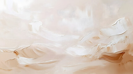 Wall Mural - neutral beige and white abstract oil painting with visible brushstrokes and palette knife textures, 