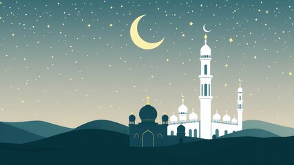 Canvas Print - Silhouette of a mosque against a starry night sky.