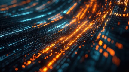 Abstract Background with Orange and Blue Lights, Digital Technology, Futuristic Design, Cyberspace