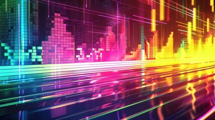 Wall Mural - abstract neon cityscape with glowing lines and blocks