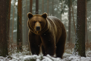 brown bear in winter forest