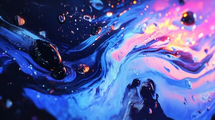 Abstract Colorful Fluid Art with Swirls and Bubbles