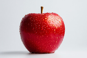 Wall Mural - close up of red apple covered with water drops over white background