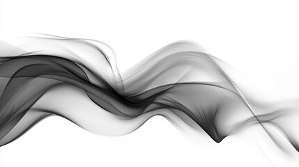 Fototapete - Abstract Artistic Blend Line on White Background. Abstract Black Smoke Flow on White. A black and white image of a wave with a white background Generative AI. 