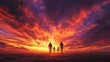 © jirasin - Vibrant Silhouette of Family Walking at Sunset