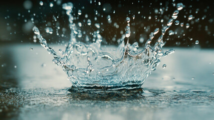 Captivating water splash on smooth surface explores nature's motion and dynamic energy