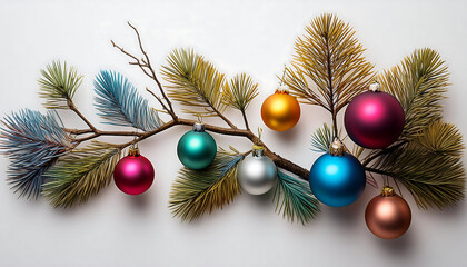 Wall Mural - isolated christmas decorations feature a bare tree branch surrounded by colorful baubles on_1(404)