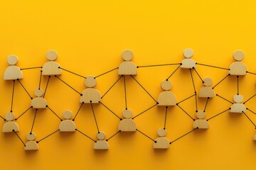 Wall Mural - human figure icons connected by thin black lines, forming a network on a vibrant yellow background, 