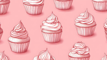 Seamless cupcake pattern featuring colorful desserts like chocolate and strawberry, perfect for a birthday or celebration theme