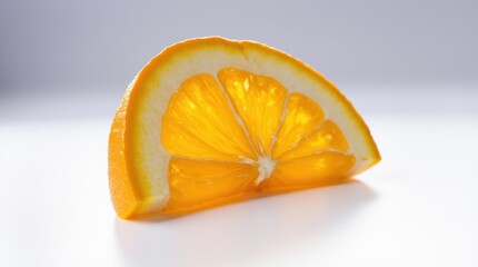 Wall Mural - A close-up of a single citrus fruit slice, such as an orange or lemon, is laid flat on a bright white surface