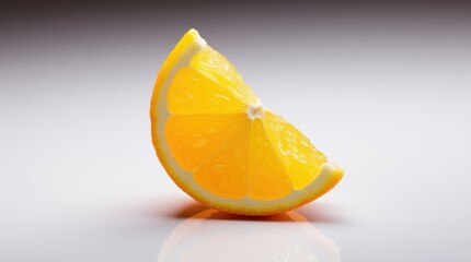 Wall Mural - A close-up of a single citrus fruit slice, such as an orange or lemon, is laid flat on a bright white surface