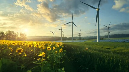 Wall Mural - wind and solar energy solutions for companies, a combined approach to maximizing green energy potent