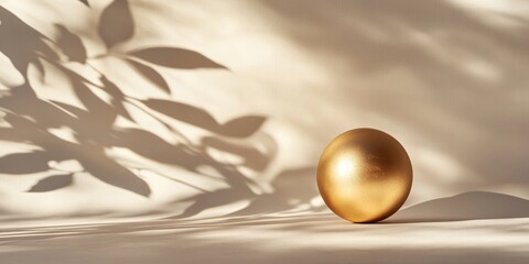 Wall Mural - An elegant golden Christmas ball resting on a bright surface, surrounded by soft shadows, enhancing the essence of festive luxury