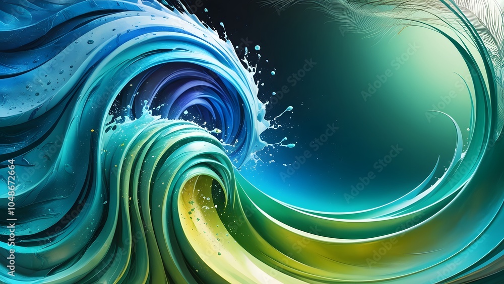 Abstract ocean wave with vibrant blue and green tones, capturing fluid ...