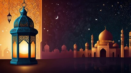 Background design with ramadan theme, with illustrations lanterns