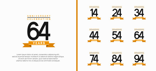 anniversary logo set. vector design with black color and orange ribbon can be use for celebration