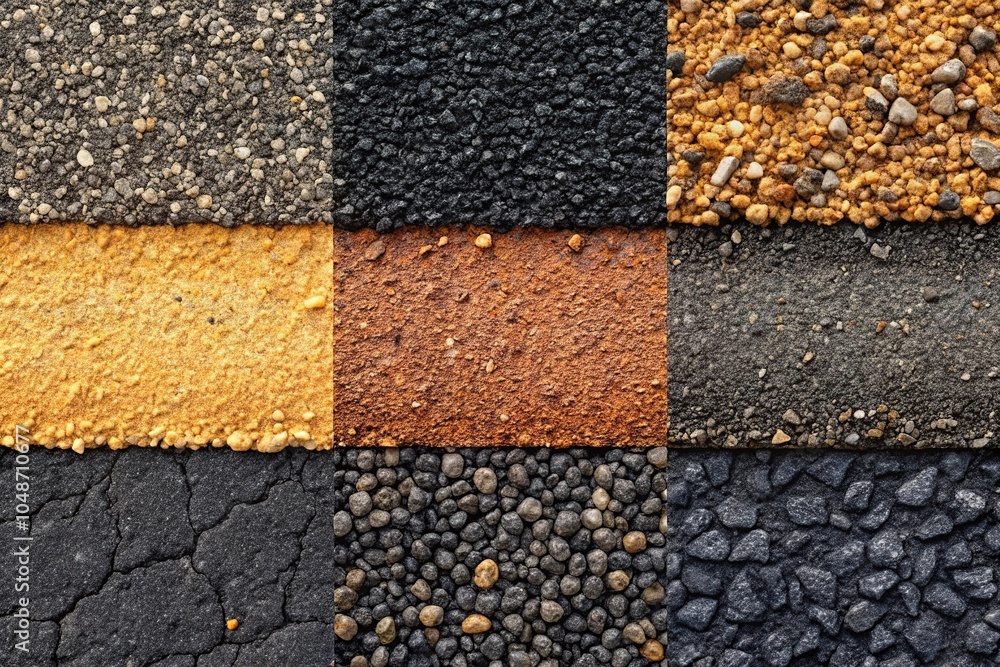 Macro view of different types of asphalt texture including joint ...