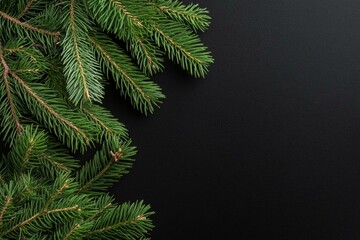 Wall Mural - Close-up of lush green Christmas tree branches against a dark background, highlighting natural texture.