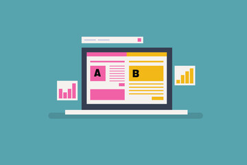 Wall Mural - website split testing, ab testing process, landing page optimization, ab testing concept. vector ill