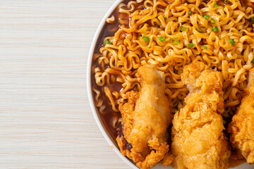 Wall Mural - Korean instant noodles with fried chicken or Fried chicken ramyeon