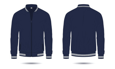 Poster - Navy blue men bomber jacket mockup front and back view