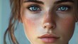 © Momina - Young person with freckles and striking blue eyes gazes directly into the camera with soft lighting