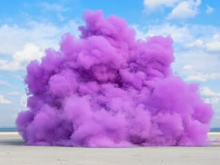 Vibrant purple smoke cloud against a blue sky