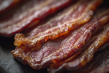 Closeup of juicy, crispy bacon strips