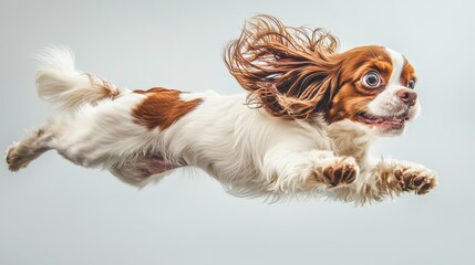 Playful dog with windblown fur