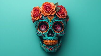 Vibrant decorative skull with roses a celebration of life and cultural heritage