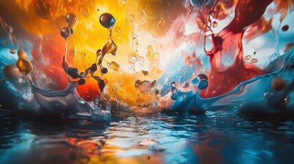 Vibrant abstract underwater scene with swirling colors and bubbles