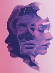 Woman face wallpaper. The design is simple, using thick outlines and a minimalistic color palette primarily featuring pink and purple hues