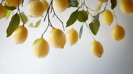fresh ripe lemons hanging on a tree branch