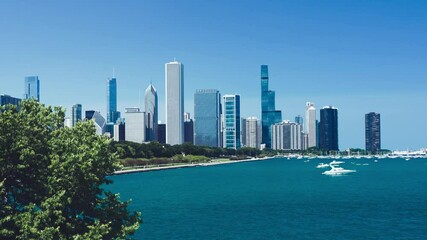 Fototapete - Downtown Chicago skyscrapers along Lake Michigan