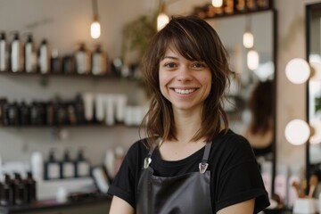 Portrait of a smiling hairdresser in a modern saloon