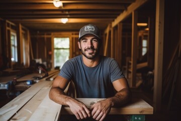 Portrait of a Hispanic construction worker inside of unfinished building