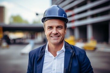 Smiling portrait of a middle aged businessman on construction site