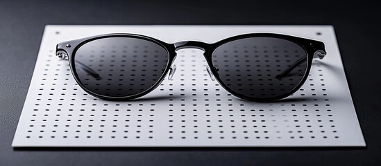 Sunglasses with dark lenses on a white background with a pattern of black dots.