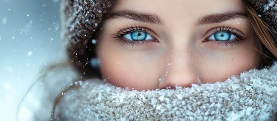 Winter portrait of a lovely girl with bumps Close up shot. with copy space image. Place for adding text or design