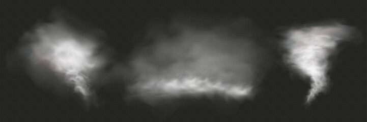 Realistic smoke, vape, fog, smog. Illustration of smoke on a transparent background.	