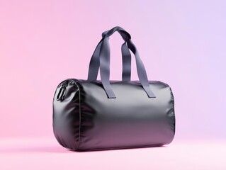 Floating blank duffle bag with customizable textures, isolated on a digital gradient background, blank duffle bag, digital product mockup