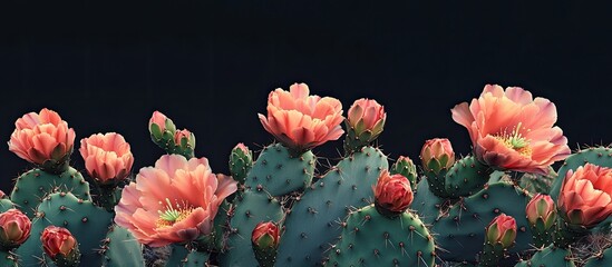 Poster - Flowering prickly pear cactus. with copy space image. Place for adding text or design