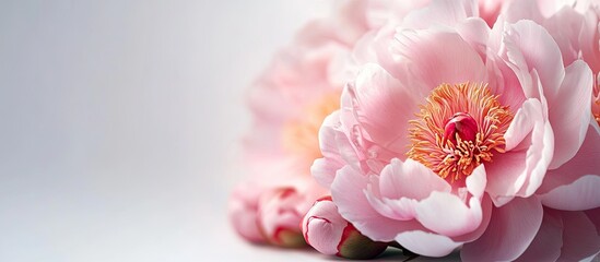 Leinwandbilder - Stunning pink peony on a light background Card idea copy space for text