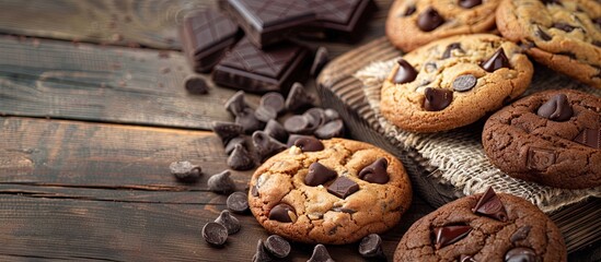 Leinwandbilder - Homemade healthy cookies and chocolate cookies on a wooden table. with copy space image. Place for adding text or design