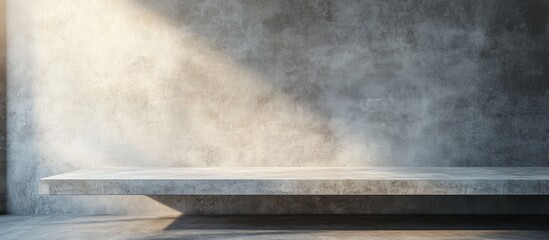 Leinwandbilder - An empty exposed concrete table with a wall background serving as an interior backdrop for product presentation. with copy space image. Place for adding text or design