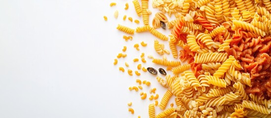 Poster - Tasty mixed pasta on a white background. with copy space image. Place for adding text or design