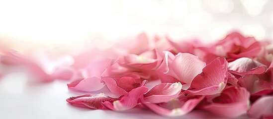 Wall Mural - Blurred a cluster of lovely pink rose petals on a white isolated background with copy space