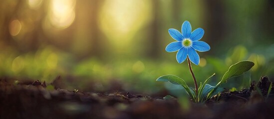 Poster - charming tiny blue flower lovely spring environment. with copy space image. Place for adding text or design