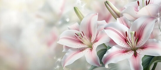 Aufkleber - Blooming white and pink lilies. with copy space image. Place for adding text or design
