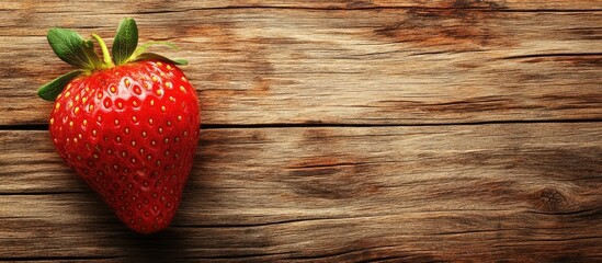 Poster - Strawberry on a wooden background positioned horizontally. with copy space image. Place for adding text or design